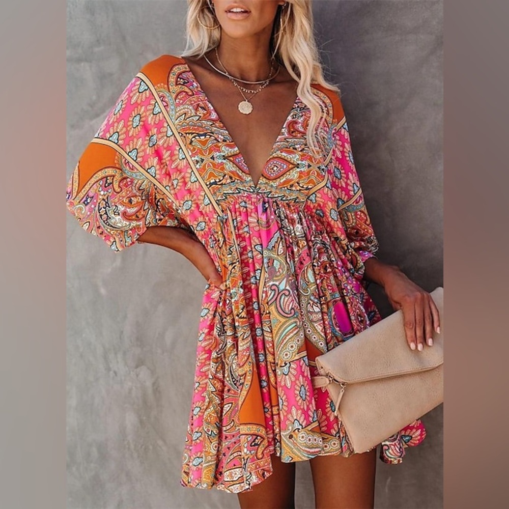 Vici Pink Patchwork Boho Dress - image 1